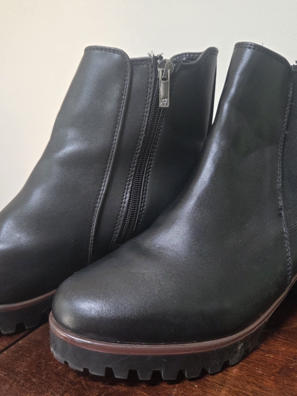 Black Leather Ankle Boots with Lug Sole